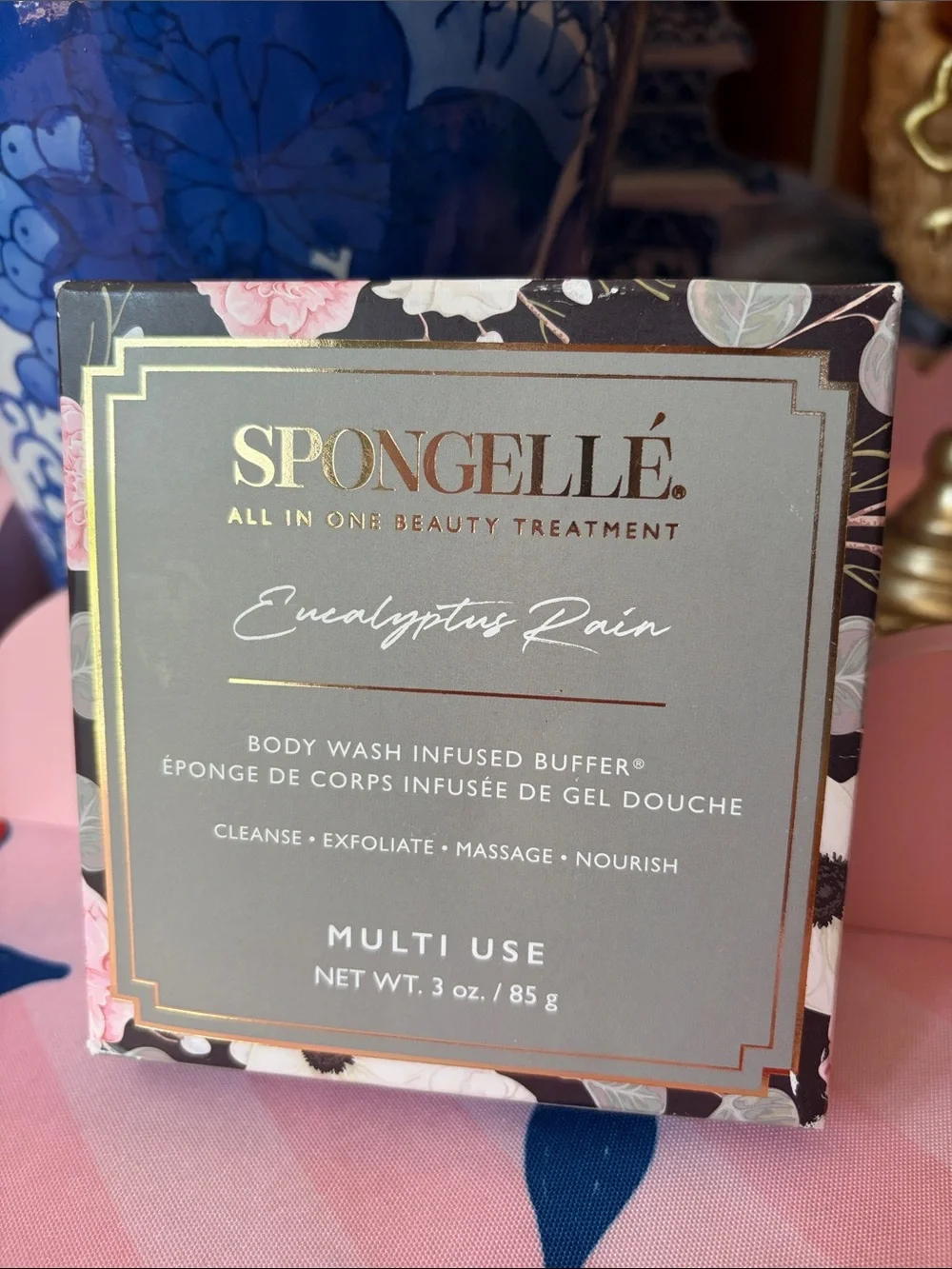 Spongelle’ Body Wash Infused Buffer in Eucalyptus Rain Scent.